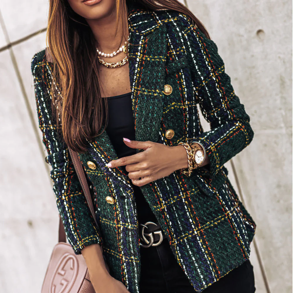 Damen-Blazer mit Karomuster | gestrickte Struktur - Image 2