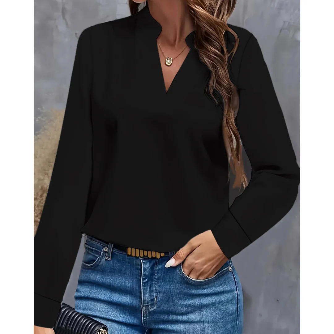 Damen Bluse Langarm | V-Ausschnitt und klare Frontgestaltung - Image 3