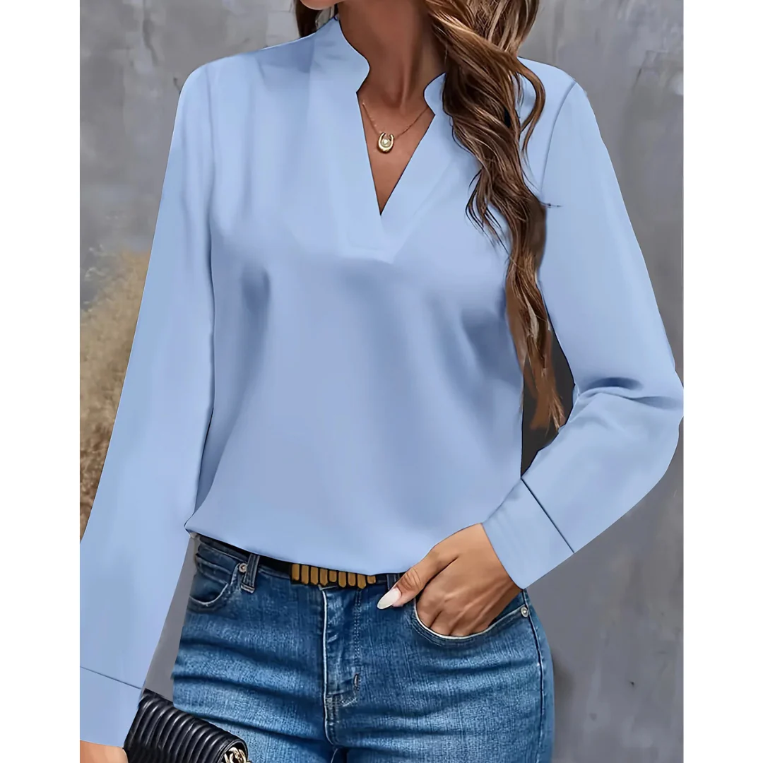 Damen Bluse Langarm | V-Ausschnitt und klare Frontgestaltung - Image 4