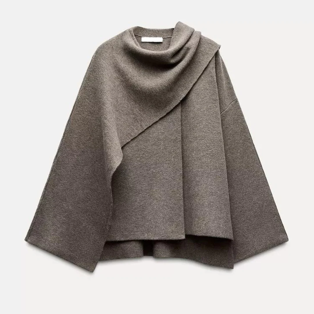 Damen Cape Winterjacke | Knopfverschluss und weiter Schnitt