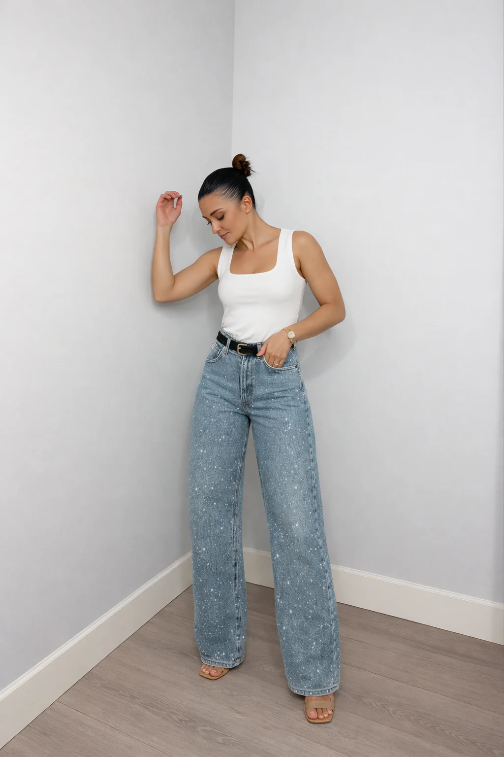 Damen Hose | Hoch geschnittene Ausführung mit Glitzerakzenten