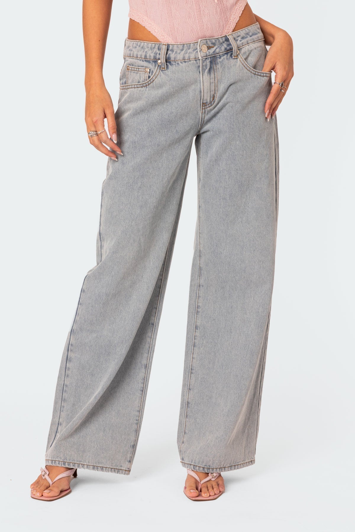 Damen Jeans | Weite Beine mit Schleifendetails am Bund - Image 3