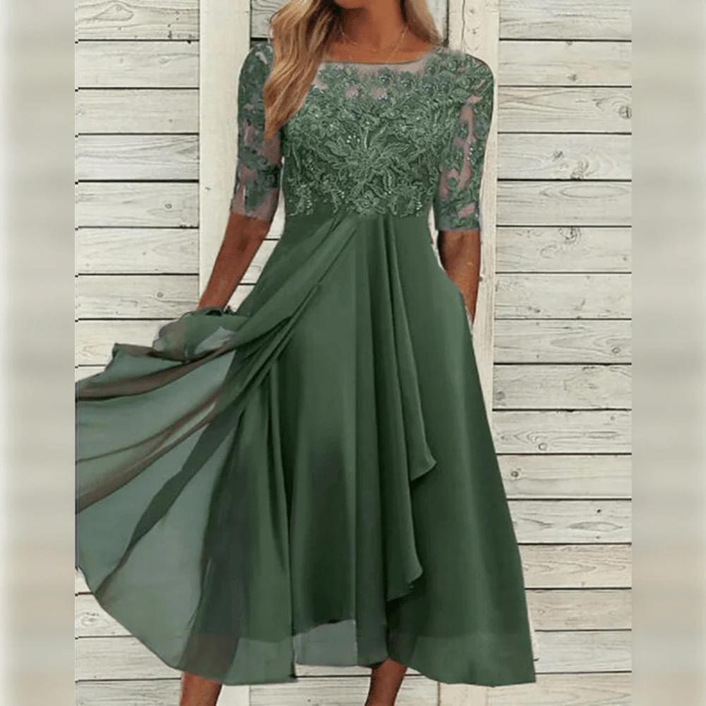 Damen Kleid | Midilänge mit hohem Bund und Rundhalsausschnitt - Image 2
