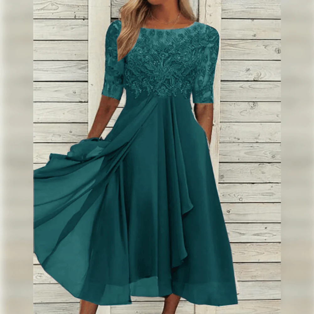 Damen Kleid | Midilänge mit hohem Bund und Rundhalsausschnitt - Image 5