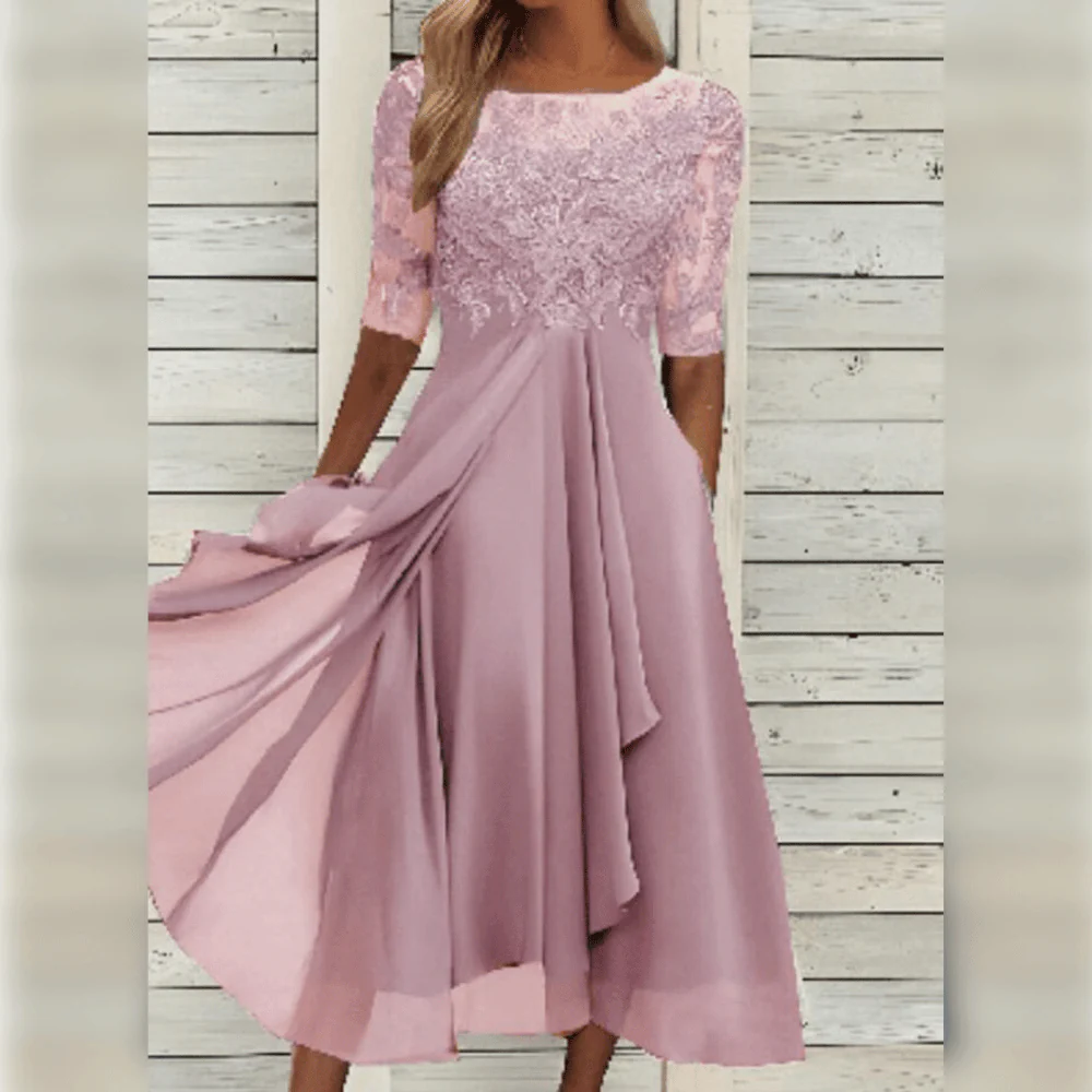 Damen Kleid | Midilänge mit hohem Bund und Rundhalsausschnitt - Image 7