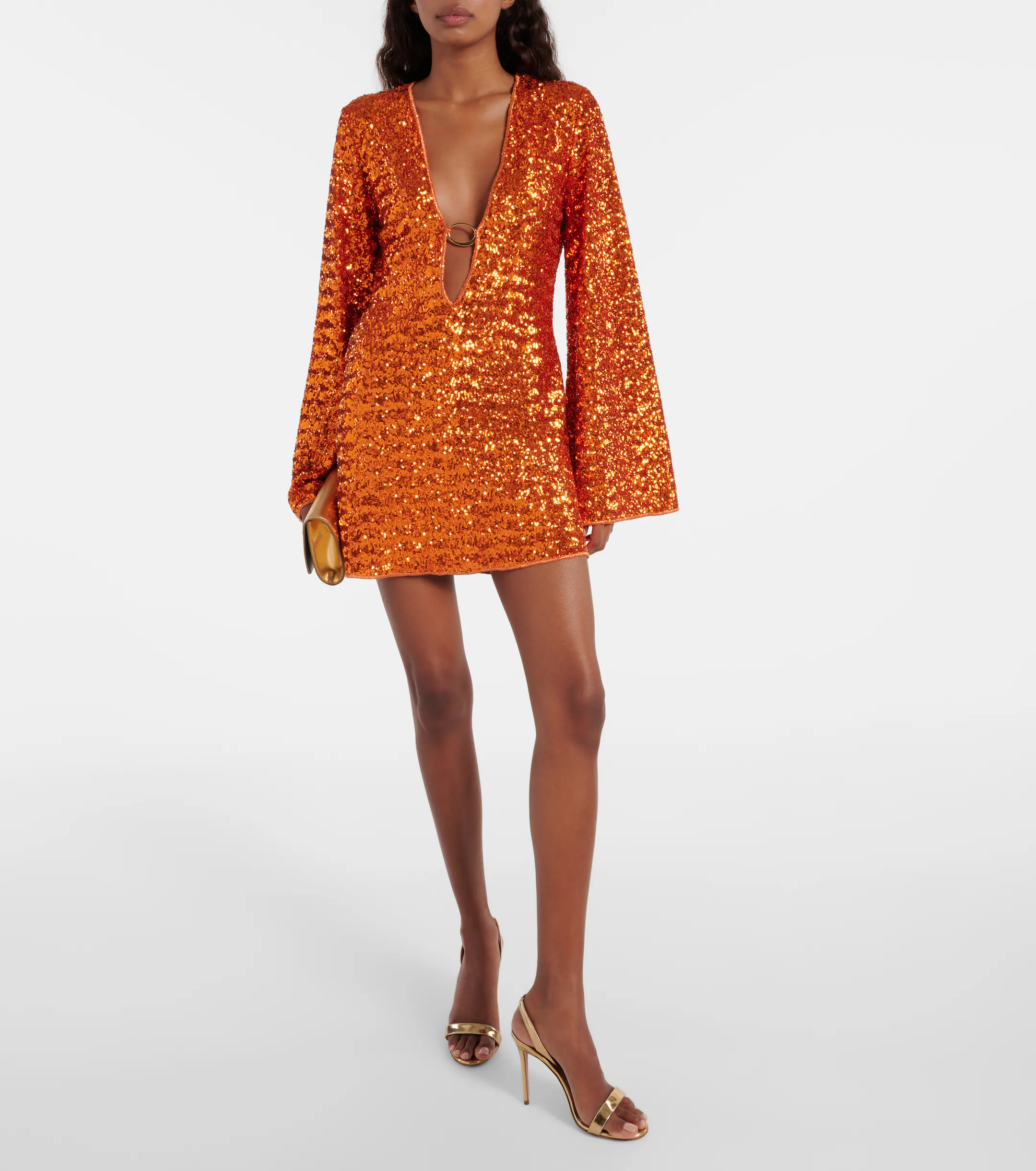 Damen Kleid | mini-Länge mit V-Ausschnitt und weiten Ärmeln