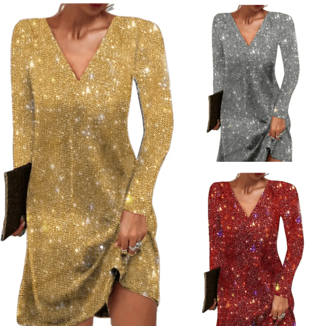 Damen Kleid | Kurze Form mit V-Ausschnitt und Langarm - Image 9