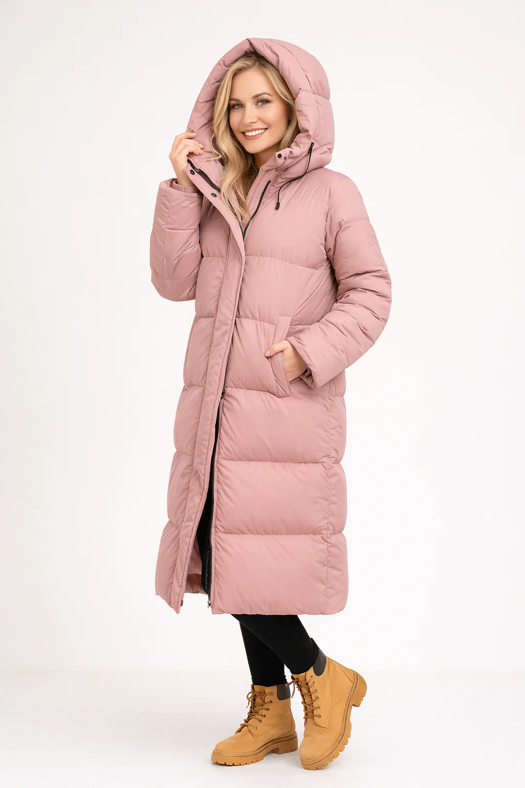 Damen Langer Steppmantel | Gestepptes Design mit Kapuze