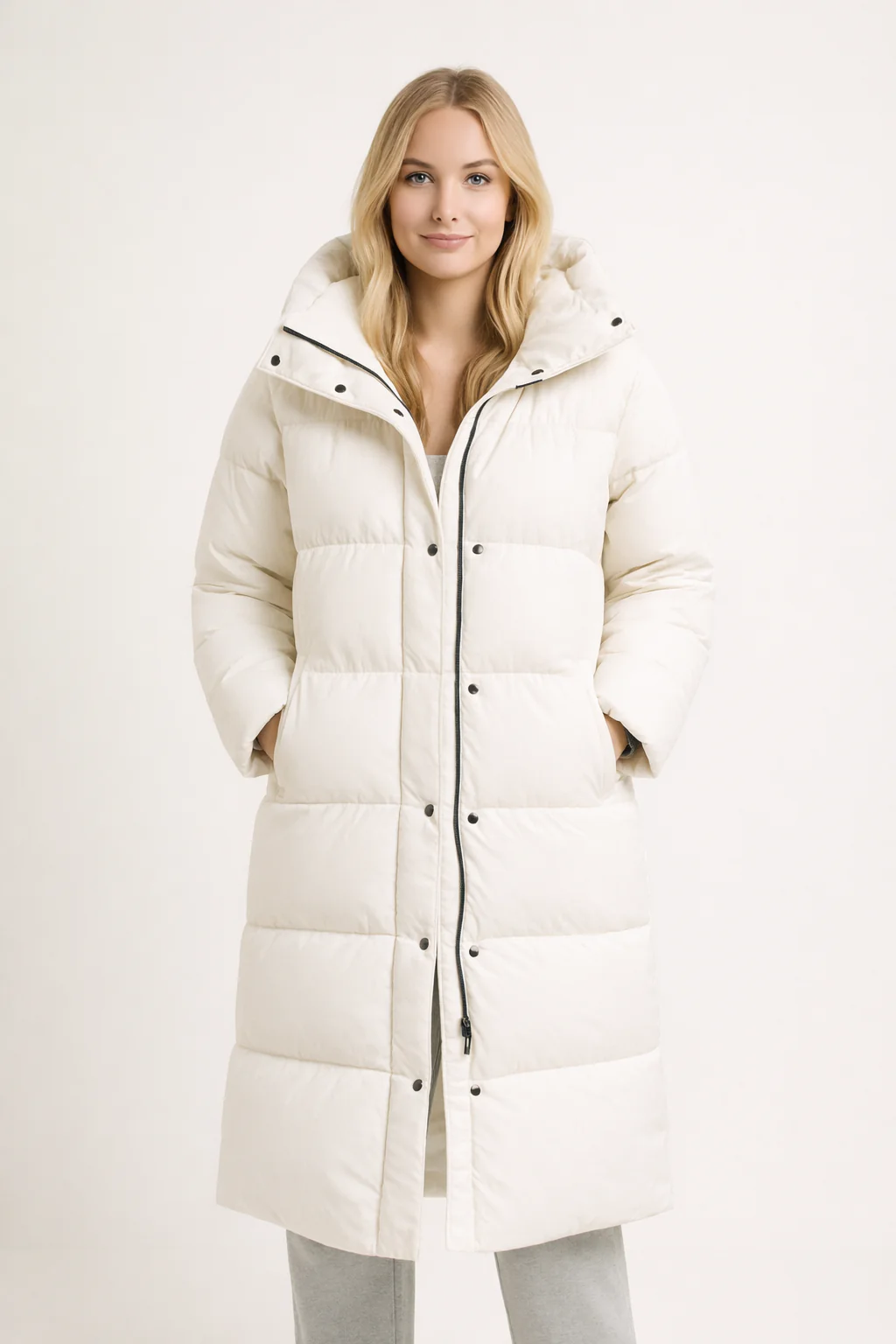 Damen Langer Steppmantel | Gestepptes Design mit Kapuze - Image 4