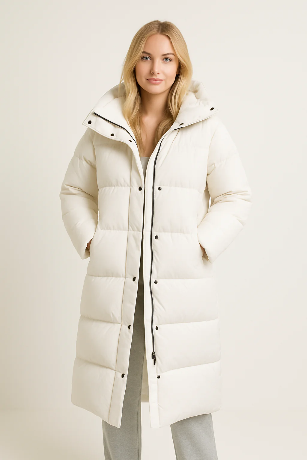 Damen Langer Steppmantel | Gestepptes Design mit Kapuze - Image 5