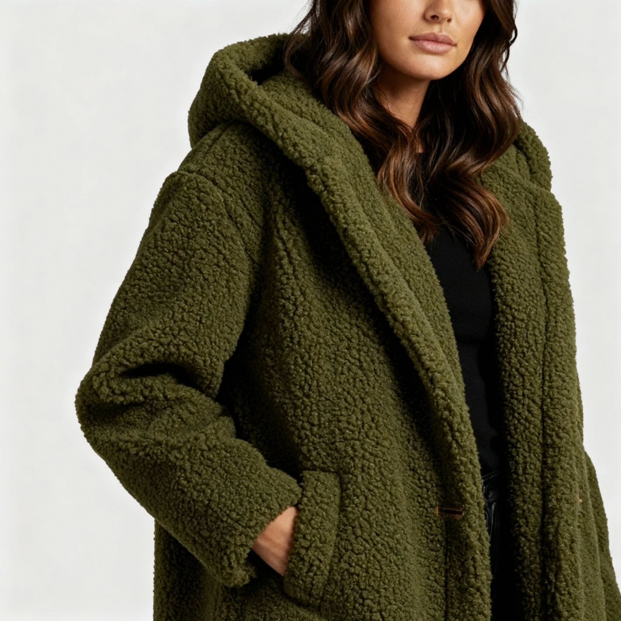 Damen Mantel | lang mit Kapuze und Taschen - Image 4