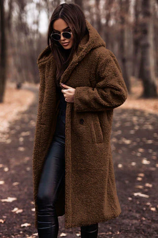 Damen Mantel | lang mit Kapuze und Taschen - Image 9