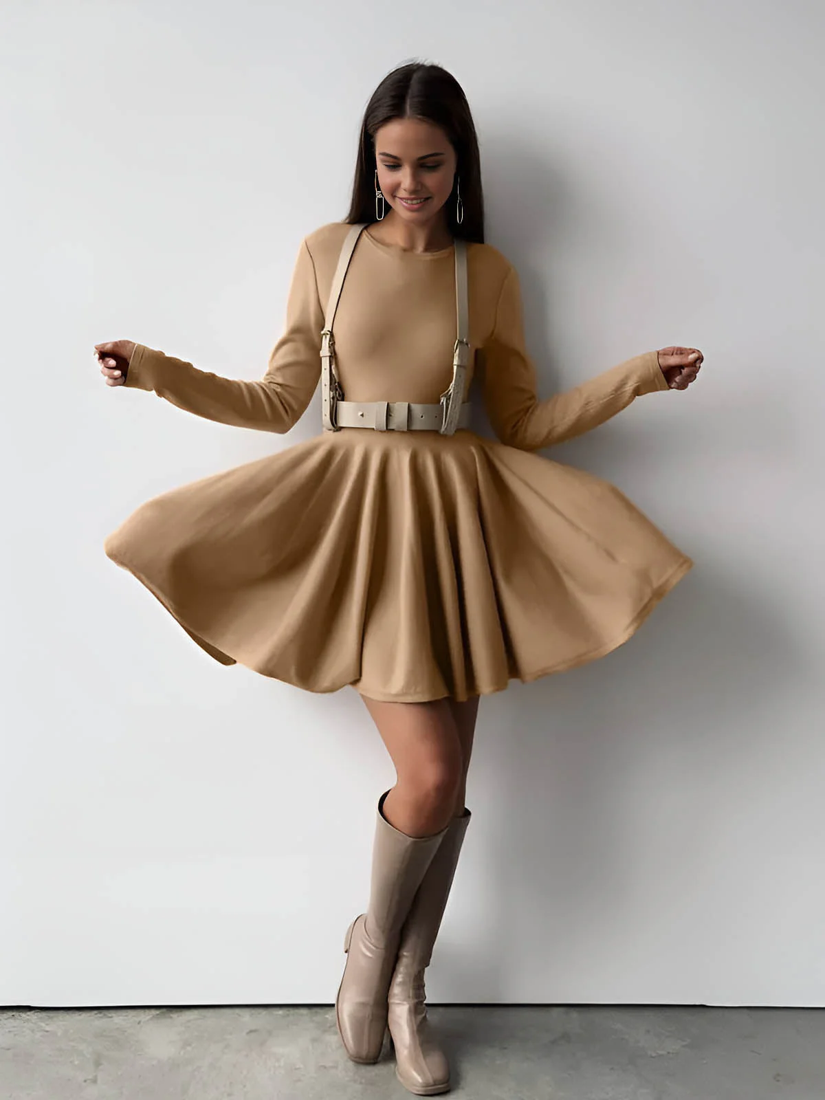Damen Minikleid | Taillennahe Schnittführung lange Ärmel kurze Form - Image 6