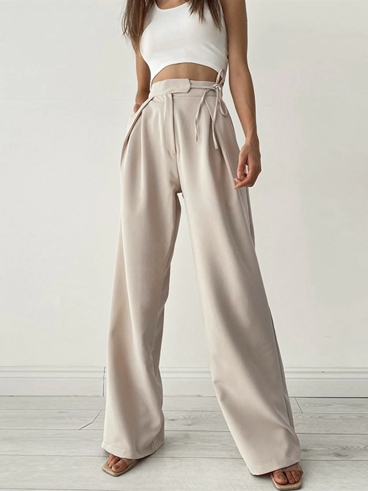 Damen Pantalon | Hohe Taille mit Schleifendetail und weitem Bein