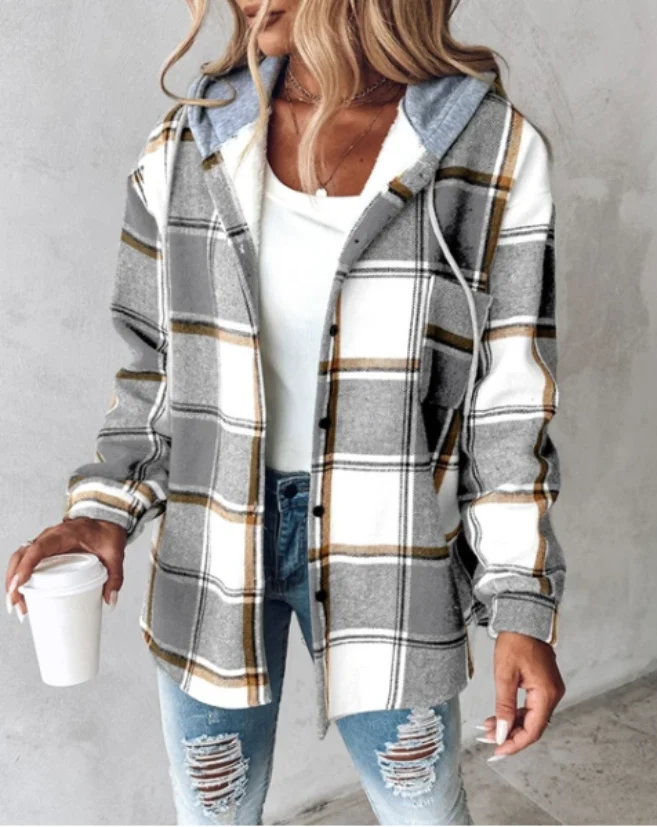 Damen-Winterjacke mit Karomuster | verlängerte form - Image 3