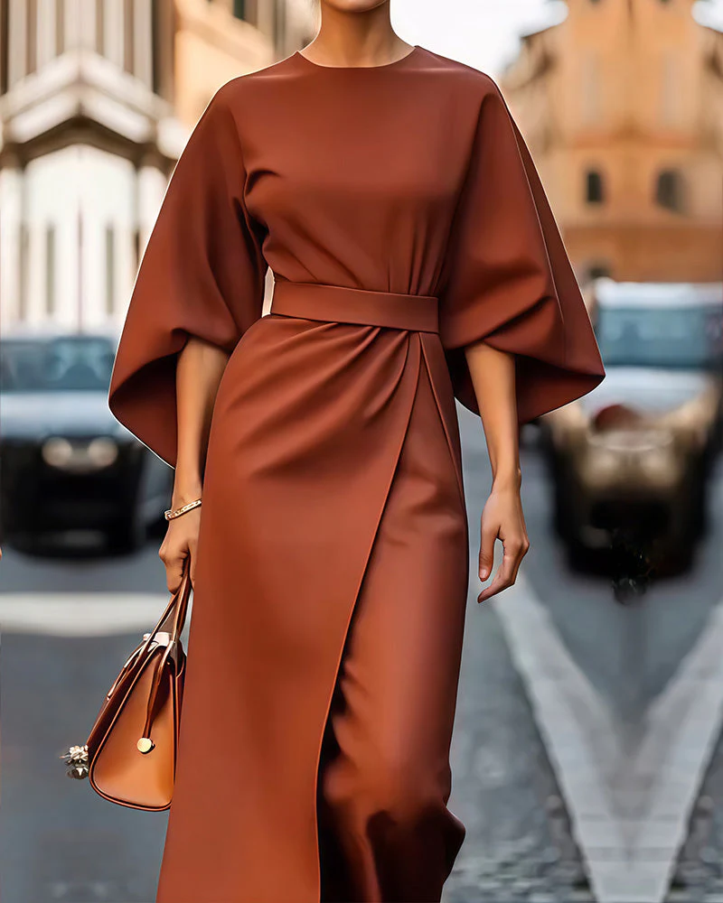 Damenkleid mit Bindegürtel | Midilänge - Image 3