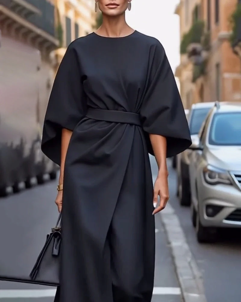 Damenkleid mit Bindegürtel | Midilänge - Image 4