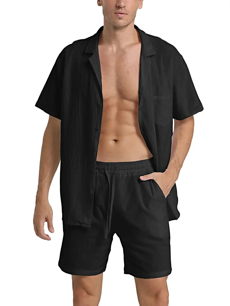 Herren Set | Kurzarm-Hemd mit Knopfleiste und Shorts - Image 13