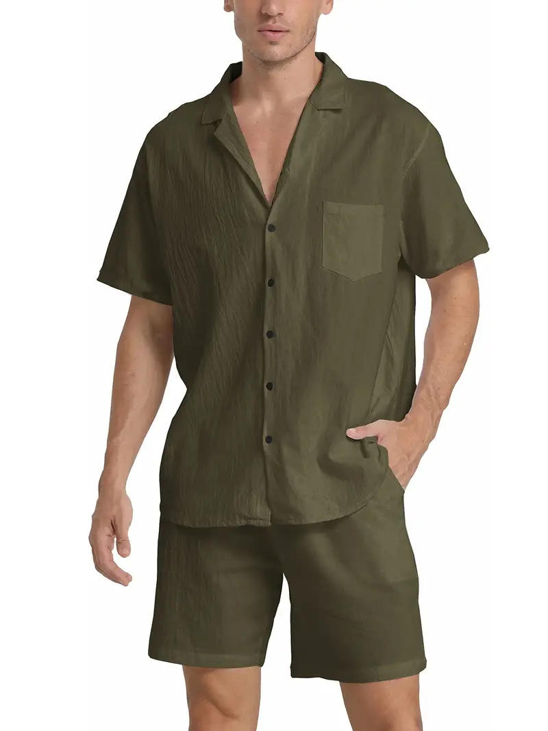 Herren Set | Kurzarm-Hemd mit Knopfleiste und Shorts - Image 5