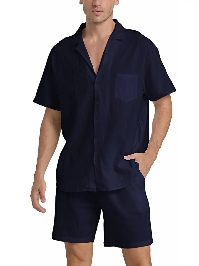 Herren Set | Kurzarm-Hemd mit Knopfleiste und Shorts - Image 7