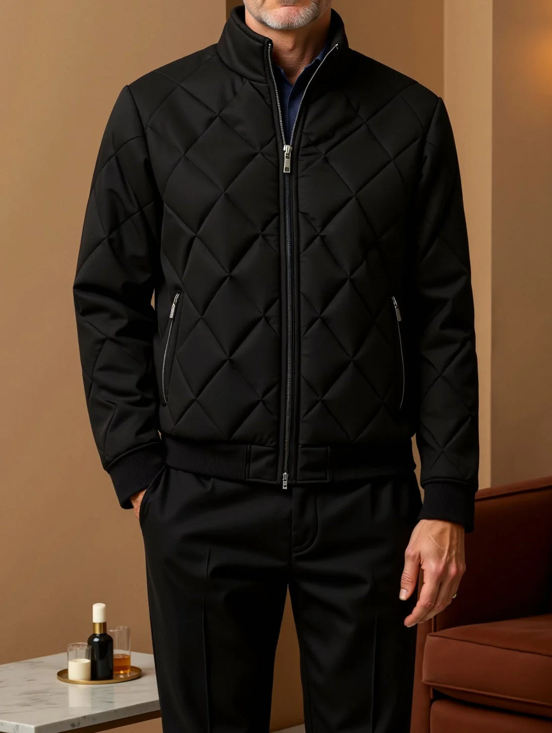 Herren-Steppjacke in dunkler Farbgebung | lineare Steppstruktur - Image 2