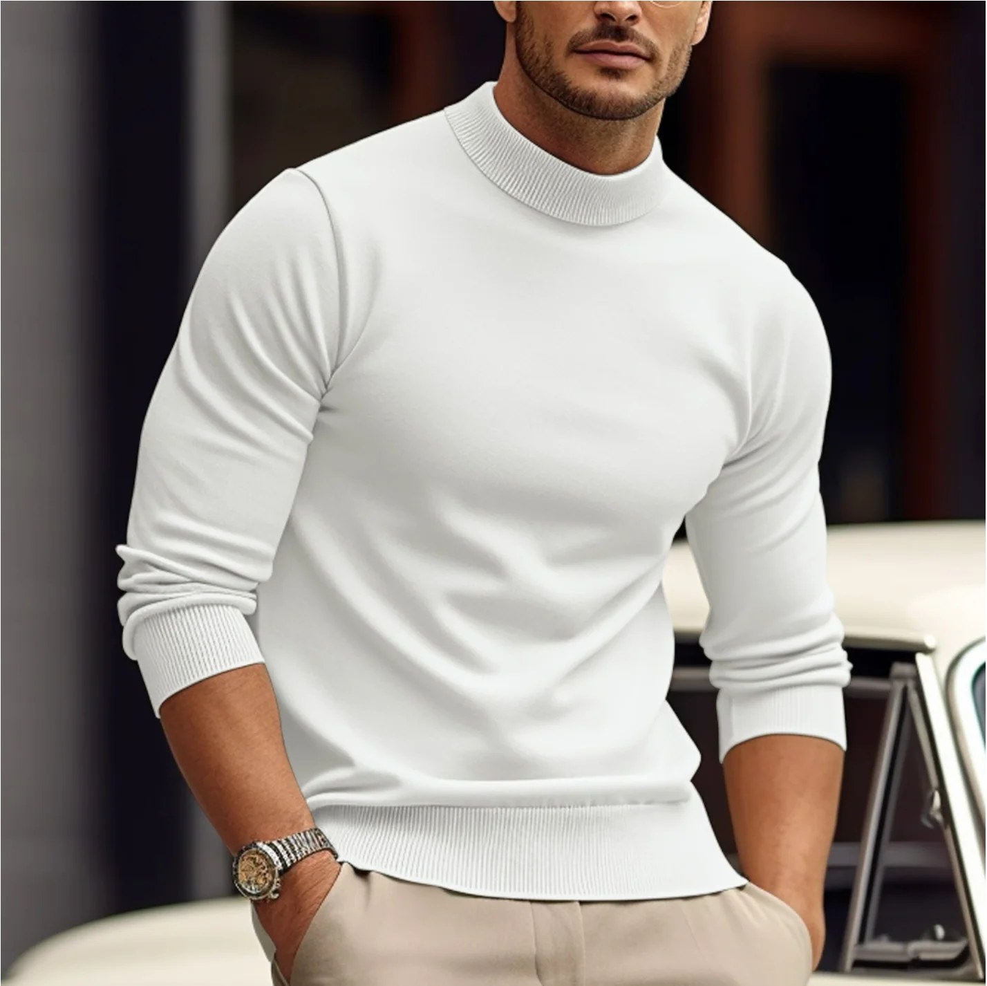 Herrenpullover | Rollkragen Langarm Pullover Körpernahe Passform - Image 2