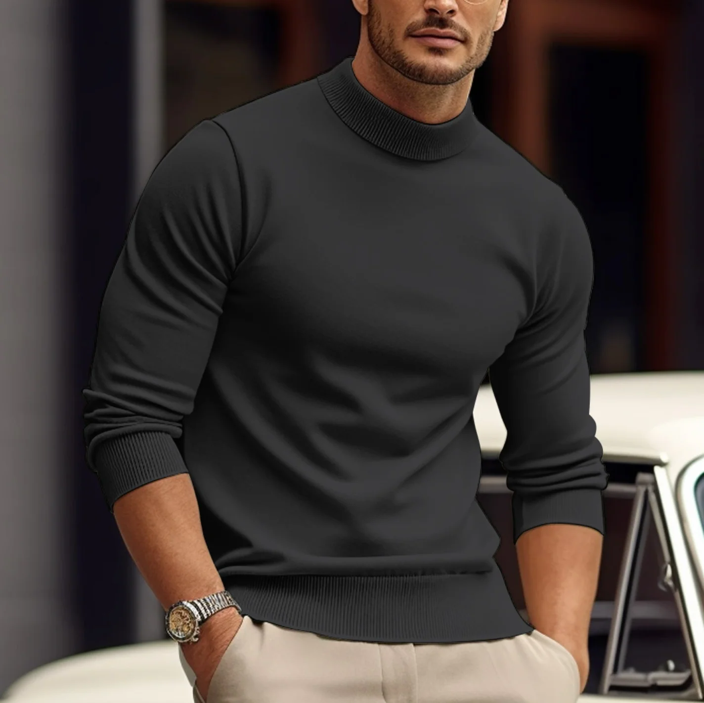 Herrenpullover | Rollkragen Langarm Pullover Körpernahe Passform - Image 8